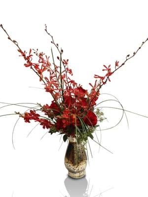 Red Orchids and Red Roses for romance flowers, anniversary