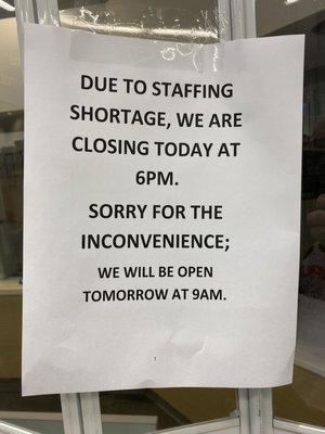 Sign at pharmacy that opening hours until 9pm