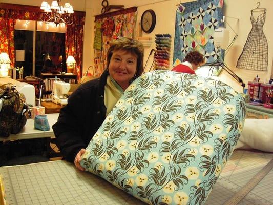 Ellen with her chair cushion.