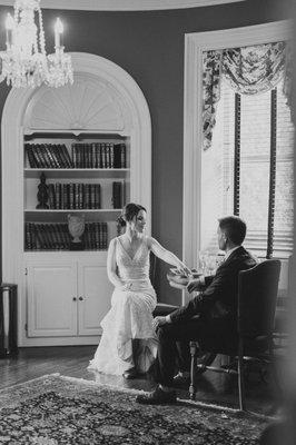 Enjoying our private appetizer spread in the groom's suite.  : Samantha Jay Photography