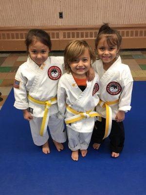 Making friends at the Dojo, Holly, Micaela and Scarlet.