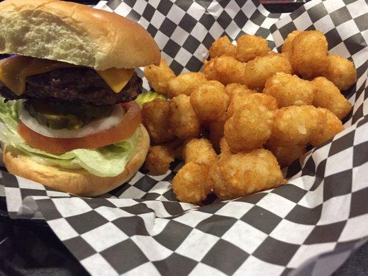 Cheese Burger and tater tots