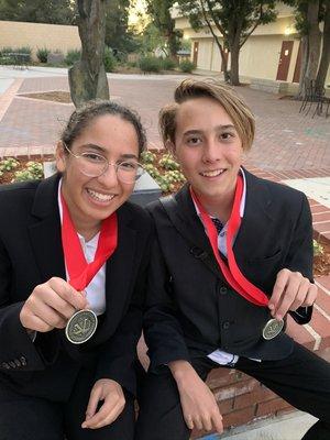 Fatima and Kyle awarded with medals as placed as 1st place in Parliamentary Debate at Cal Lutheran Invitational.