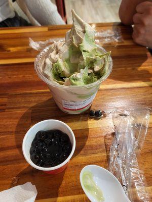 Oolong and matcha ice cream with boba