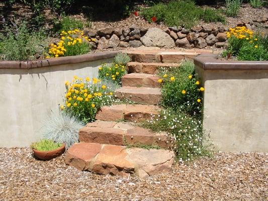 Natural Stone Steps with flowers