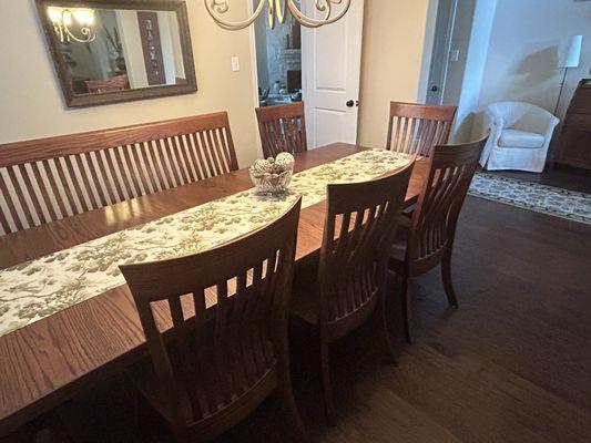 The dining room set that we are just growing into now that we have a grandbaby in our lives. 15 years old and going strong!