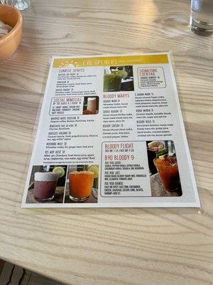 Drink menu