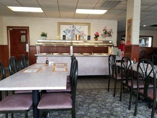 Buffet setup and seating.