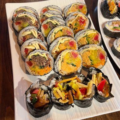 Beef Kimbap and Spicy Tuna Kimbap