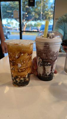 brow sugar milk tea, blueberry seasonal drink