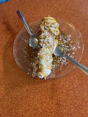 Carmel/pecan cannoli.