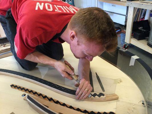 Carving the bridge on a new soundboard