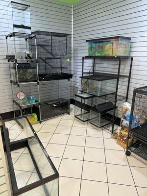 Cages and aquarium homes for your new corals, fish, snakes, birds, and small animals,