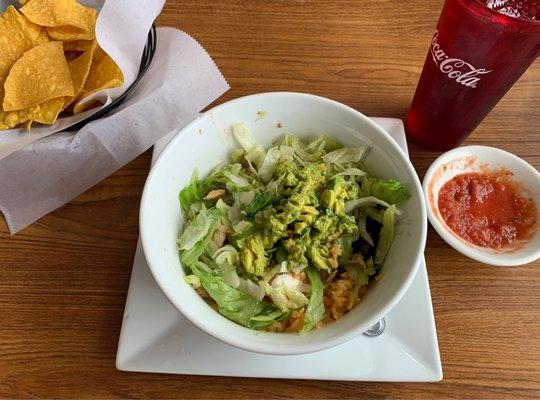 Build A Bowl Grilled Chicken, Rice, Black Beans, Queso, and Guacamole