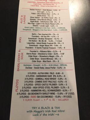 Drink menu