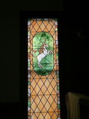 Local church stain glass window in Saratoga