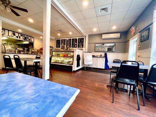 View of cafe from table seating