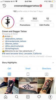 We're also on IG! @Crownanddaggertattoo  if you wanna see more work from the artists, go check it out!