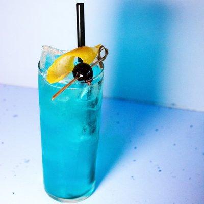 AMF: Vodka * Rum * Tequila * Gin * Blue Curaçao * Triple Sec * Lemon * Soda