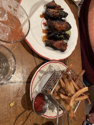 Garlic Black Pepper Wings and fries