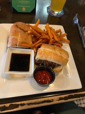 The Irish dip sandwich with Sweet Potato Fries