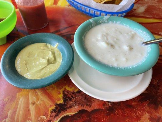 Cheese dip and salsa verde