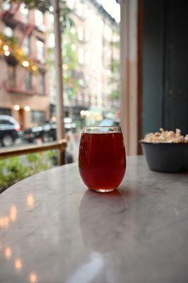 free popcorn and a sour beer