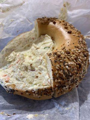 Everything Bagel with Flavored Cream Cheese, low fat vegetable