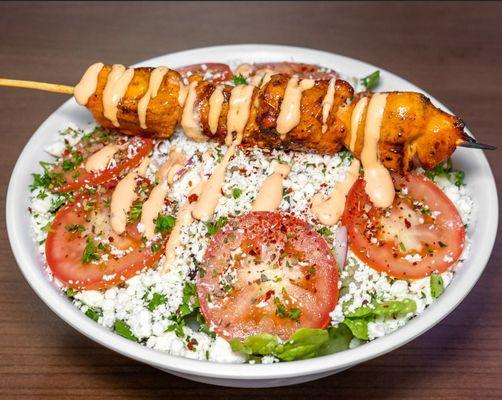 Greek Salad w/ Chicken Kebab Skewer