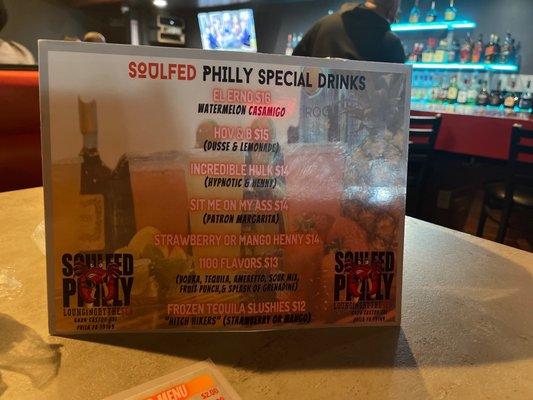 SoulFed Philly Drink Menu