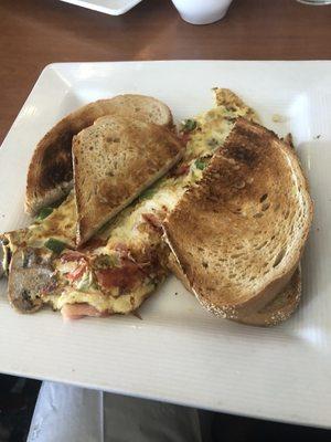 Vegetable egg white omelette with rye toast