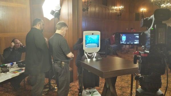 Working with a great local union crew who's setting up for a robot interview. The future is here !