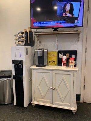 Coffee station and tv