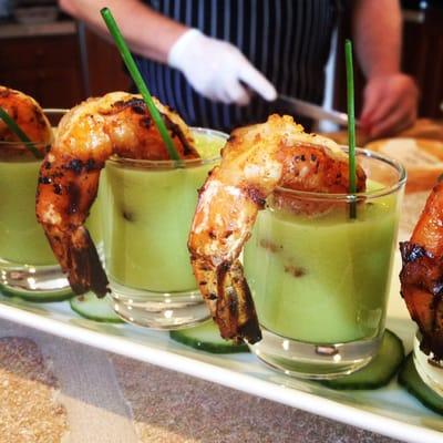 Green Gazpacho shots with Spicy shrimp