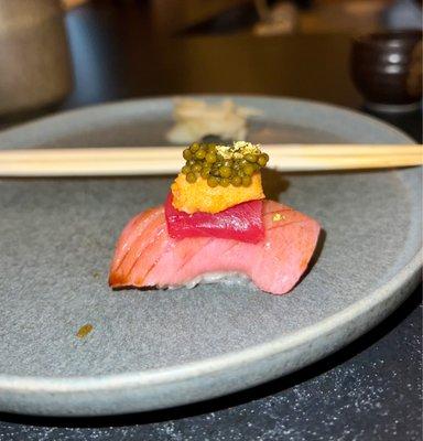 Literal gold on top of sushi