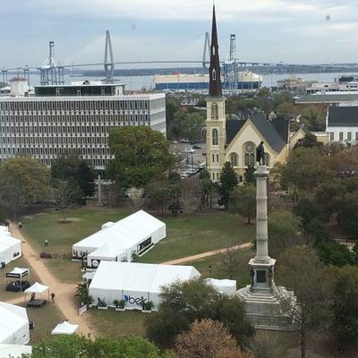 View of the monument and the park from the Francis Marion hotel.