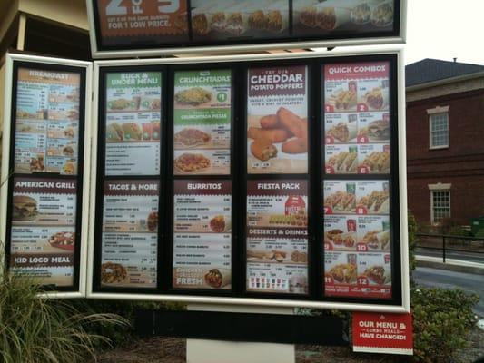 Drive thru menu