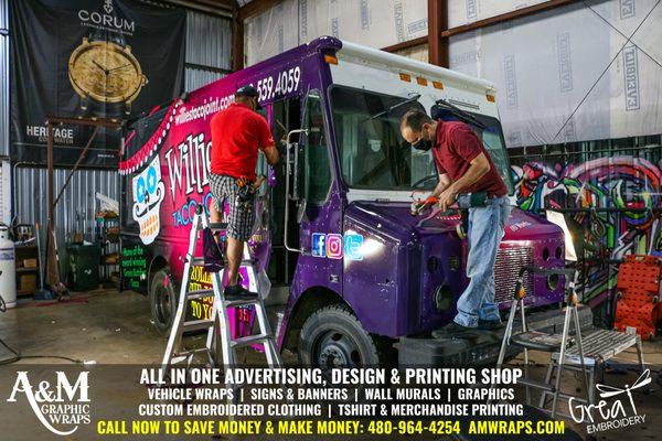 Food Truck Wrap for Willies Taco Joint! Save Money and Make Money with A&M Graphics. Call: 480-964-4254 or visit amwraps.com