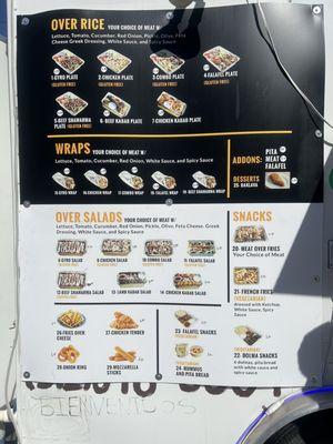 Their menu on truck