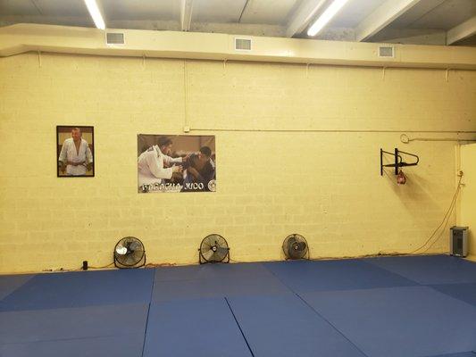 Inside our workout area, here we teach Judo, self defense, and personal training.