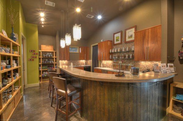 Relax at the tea bar | Enjoy drinks like kombucha on tap, traditional matcha, coffee, and loose leaf tea in Marble Falls, TX | Hill Country