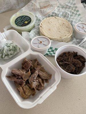 Carnitas barbacoa corn tortillas