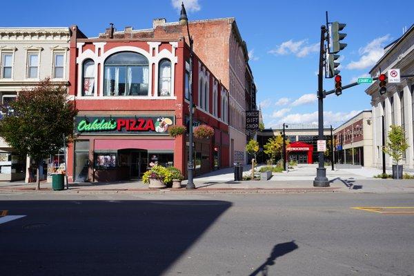 The outside of the restaurant.