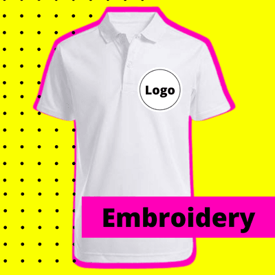 We design your logo in a embroidery format, and embroider your logo on a polo shirt, you can bring you shirt and your logo as well