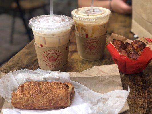 Iced Vanilla Latte Iced Caramel Latte Monkey Bread & Apple strudel