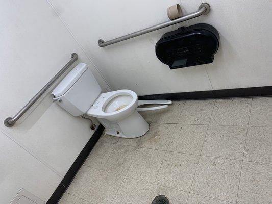 Toilet seat broken off sitting on the floor!..