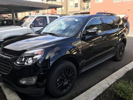 Here's our new vehicle. 2017 Equinox black with black wheels(rims). Looks sexy huh!!!!!