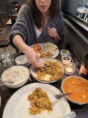 Lamb Biryani and Butter Chicken and Garlic Naan Bread