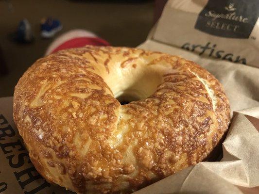 Awesome fresh Asiago bagel for breakfast!