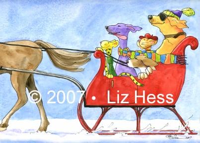 "One Horse Open Sleigh" painting from the "All About Cats and Dogs" series.